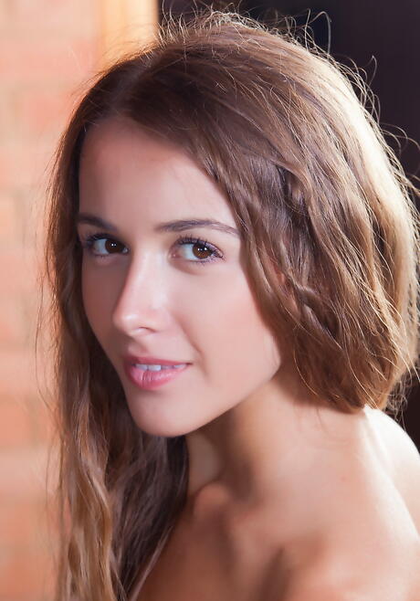 Very attractive youthful Lina Diamond unveiling small tits and bald pussy 